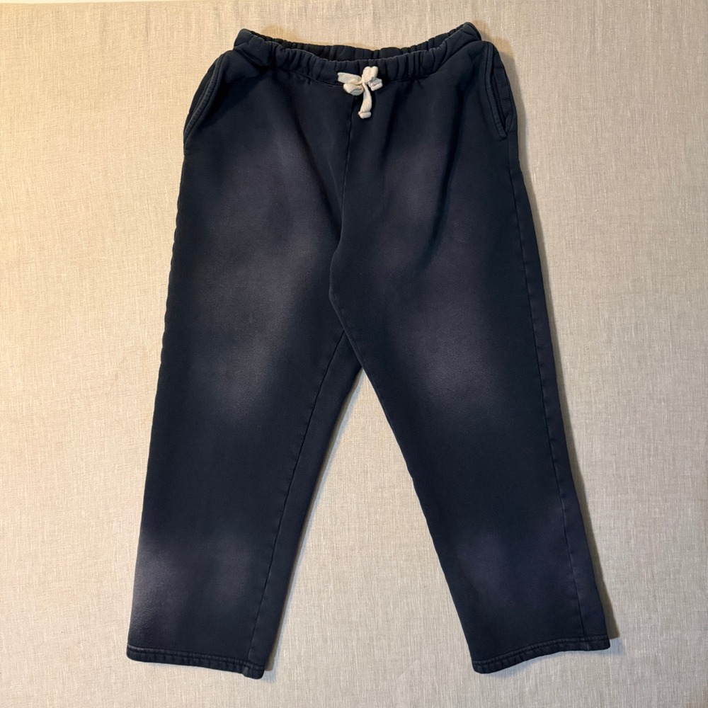 MOOJIMOOJI Sun Faded Sweatpants Tapered Black Cotton Fleece Streetwear Made USA